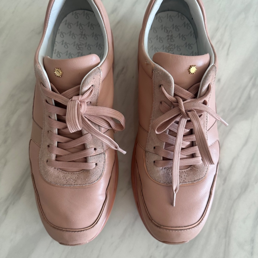 Stuart Weitzman Jaqi Leather Sneakers Size 10 - Picture 2 of 13